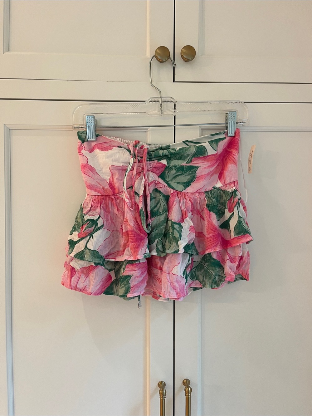 Hollister Pink & Green Floral Ruffled tube top